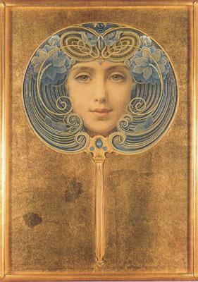 Mask,Symbolist portrait in the form of a fan (mk19), Louis Welden Hawkins